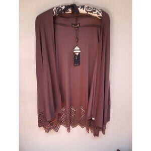 Chances R Womens Open Front Blazer Top Perforated Hemline Size Large Brown New